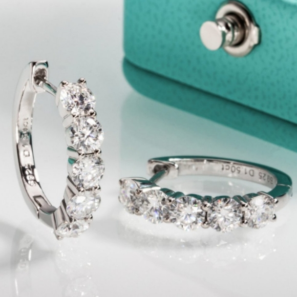 Certified 3ct.Moissanite Small Diamond Huggie Hoop  18 White Gold Plated - Picture 5 of 12